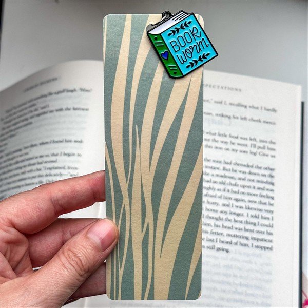 Soft Green Wild Grass Bookmark with Bookworm Charm