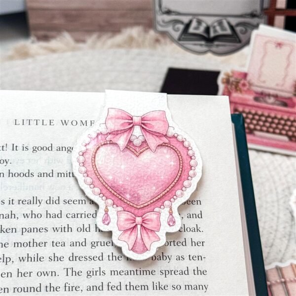 Pink Heart Locket Magnetic Bookmark