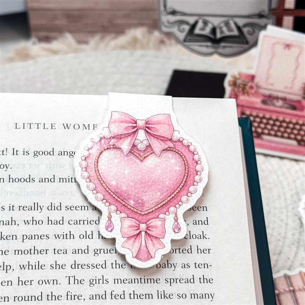 Pink Heart Locket Magnetic Bookmark