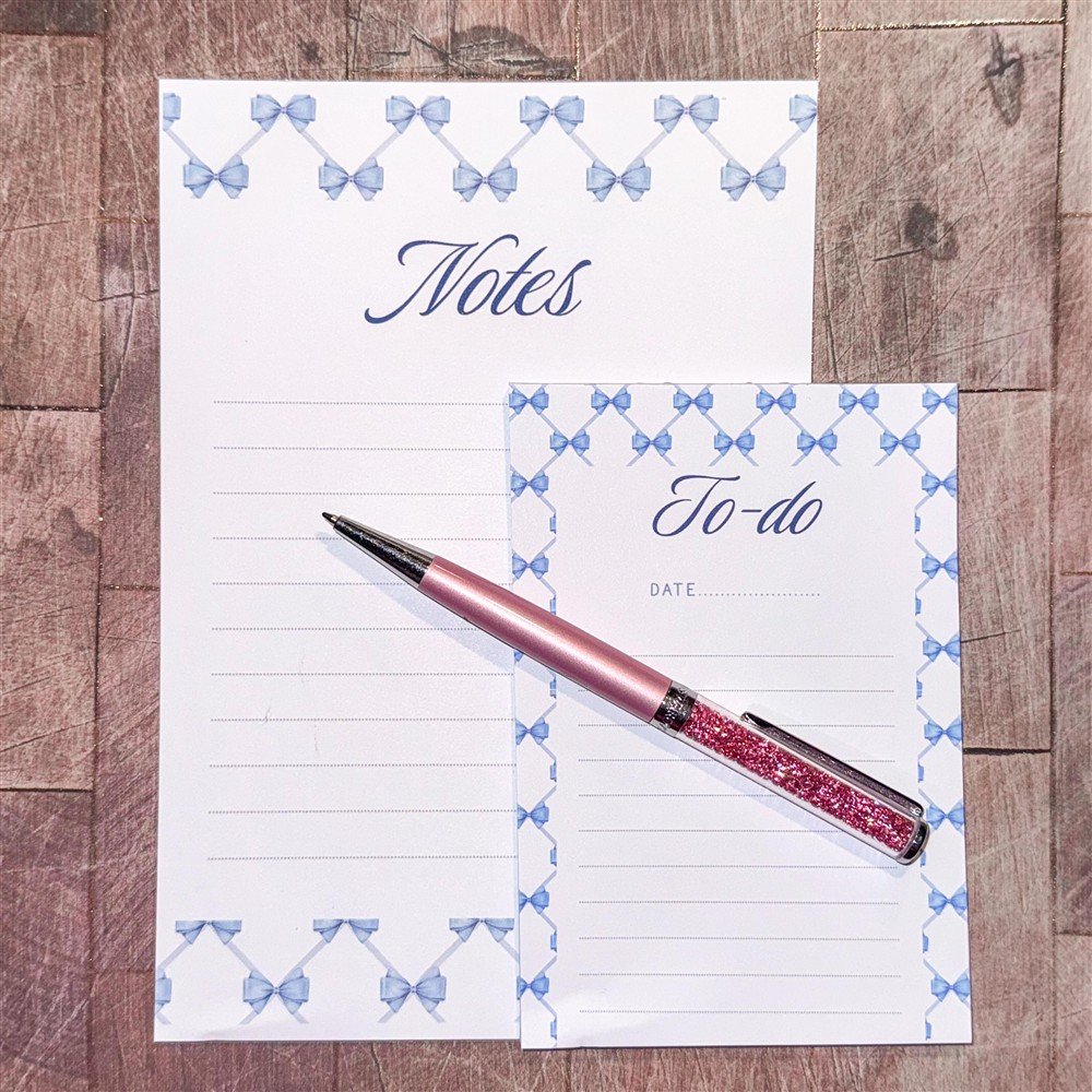Blue Bow Notes & To-Do Notepad – Set of 2 (A5 / A6)