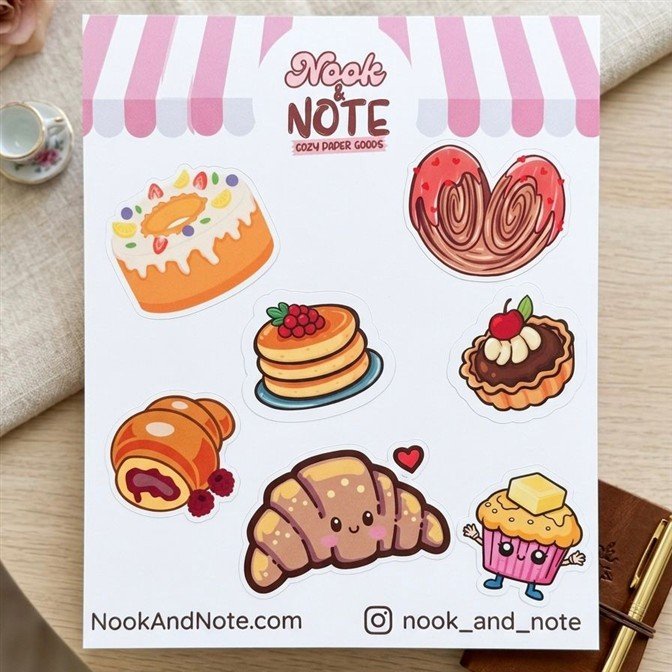 Bakery Sticker Pack – Set of 7 Waterproof Stickers