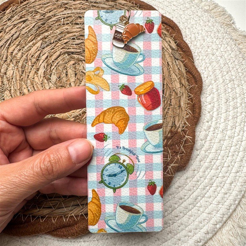 Breakfast Bookmark with Coffee & Croissant Charms