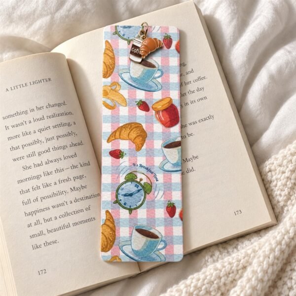 Breakfast Bookmark with Coffee & Croissant Charms