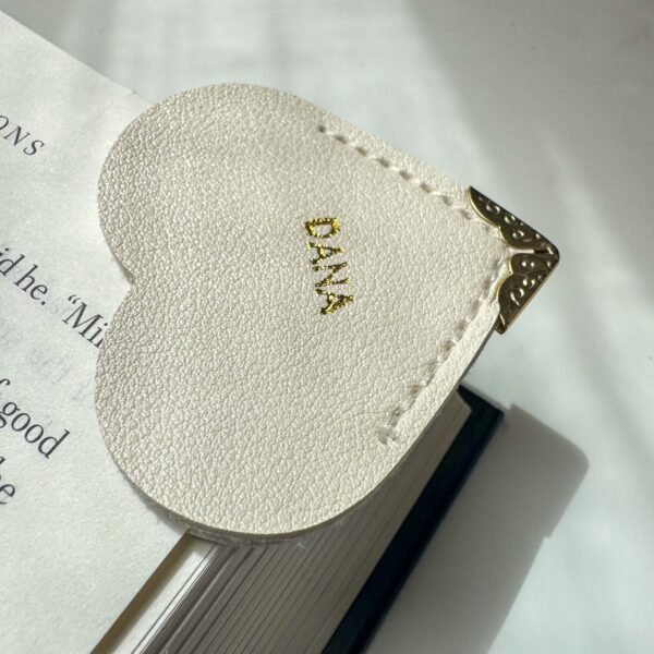 Faux Leather Heart Corner Bookmark with Gold Hot Stamped Name
