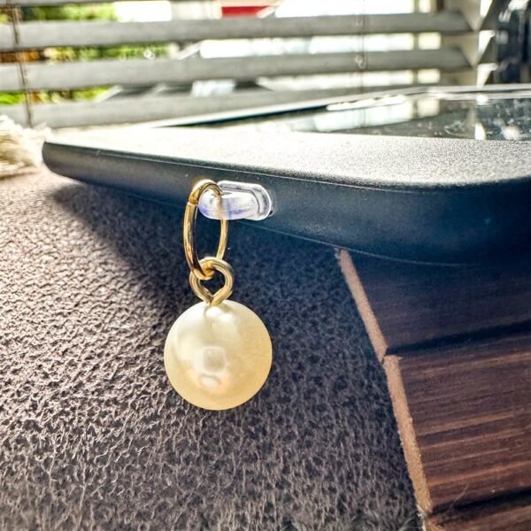Elegant Pearl Kindle Charm with gold-tone detail. Minimalist e-reader dust plug, Kobo charm and phone charm for Kindle readers and book lovers.