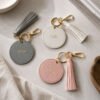 Personalized Round Keychain with Name – Vegan Leather Tassel Keyring