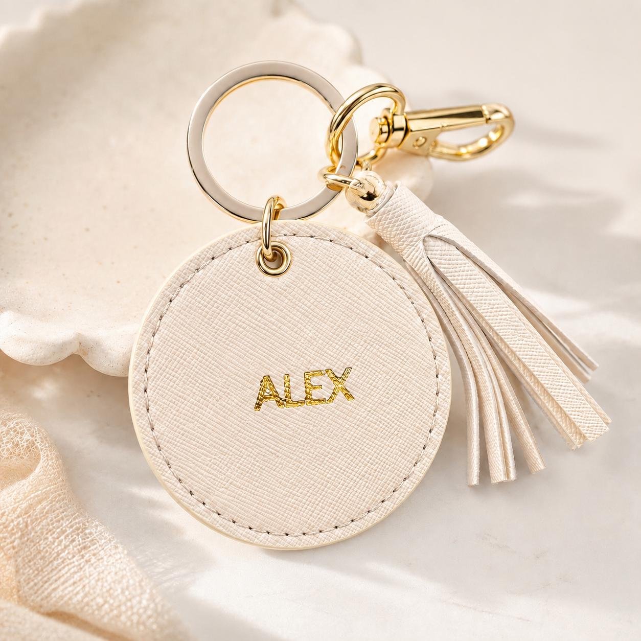 Personalized Round Keychain with Name – Vegan Leather Tassel Keyring Personalized Round Keychain with Name – Vegan Leather Tassel Keyring