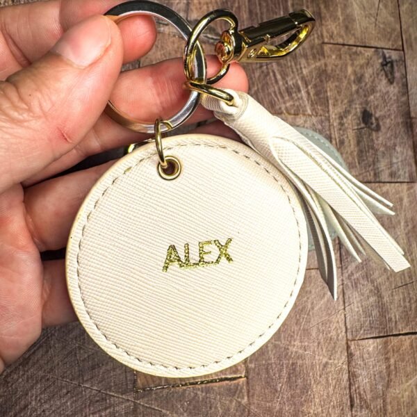 Personalized Round Keychain with Name – Vegan Leather Tassel Keyring